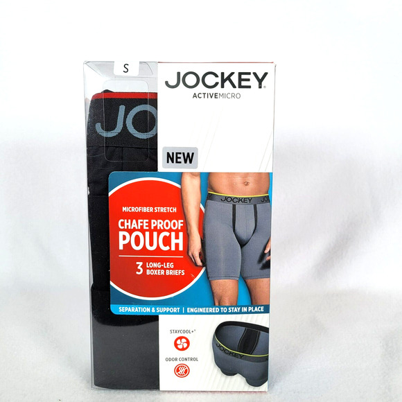Jockey Mens 3 Pack Long-Leg Boxer Briefs Size Small Black Active Micro Stretch - Picture 1 of 5
